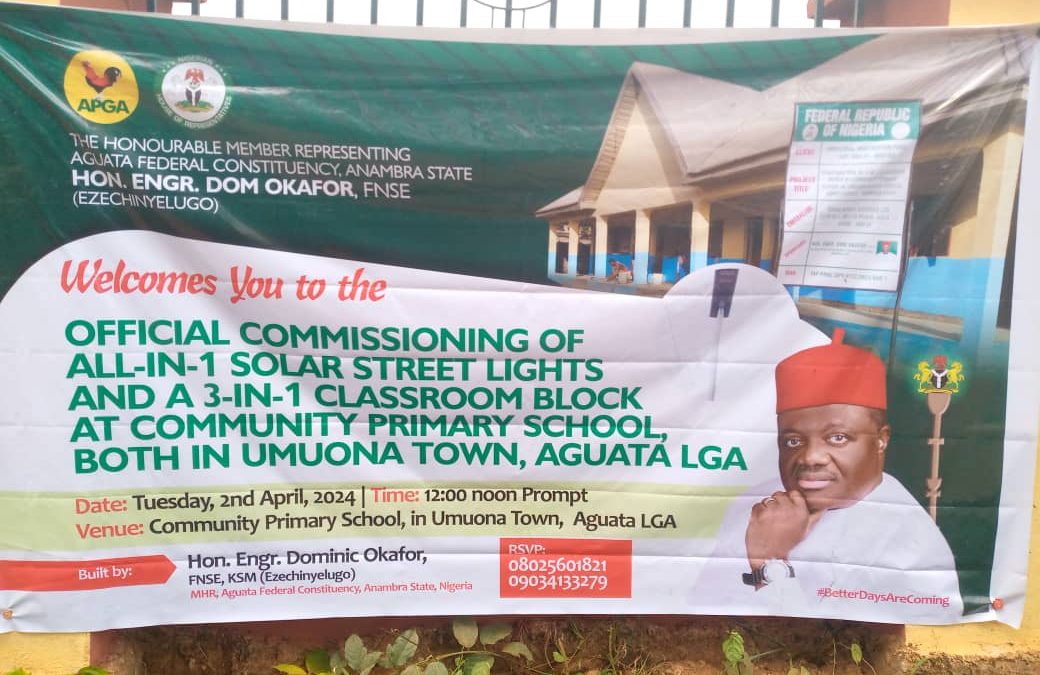 Promise Kept: Aguata Fed Lawmaker, Hon Okafor Inaugurates Solar Street Lights, 3-in-1 Classroom Block for Constituents